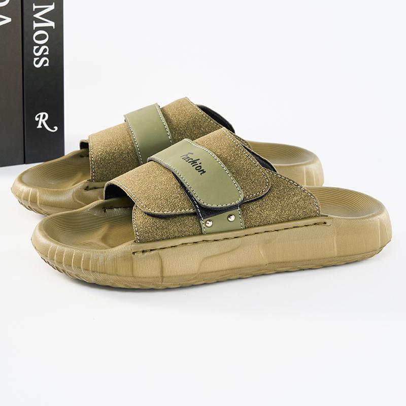 Men Slippers Wide Palm Outdoor Summer Black Flats Beach Shoes for Students Plus Size
