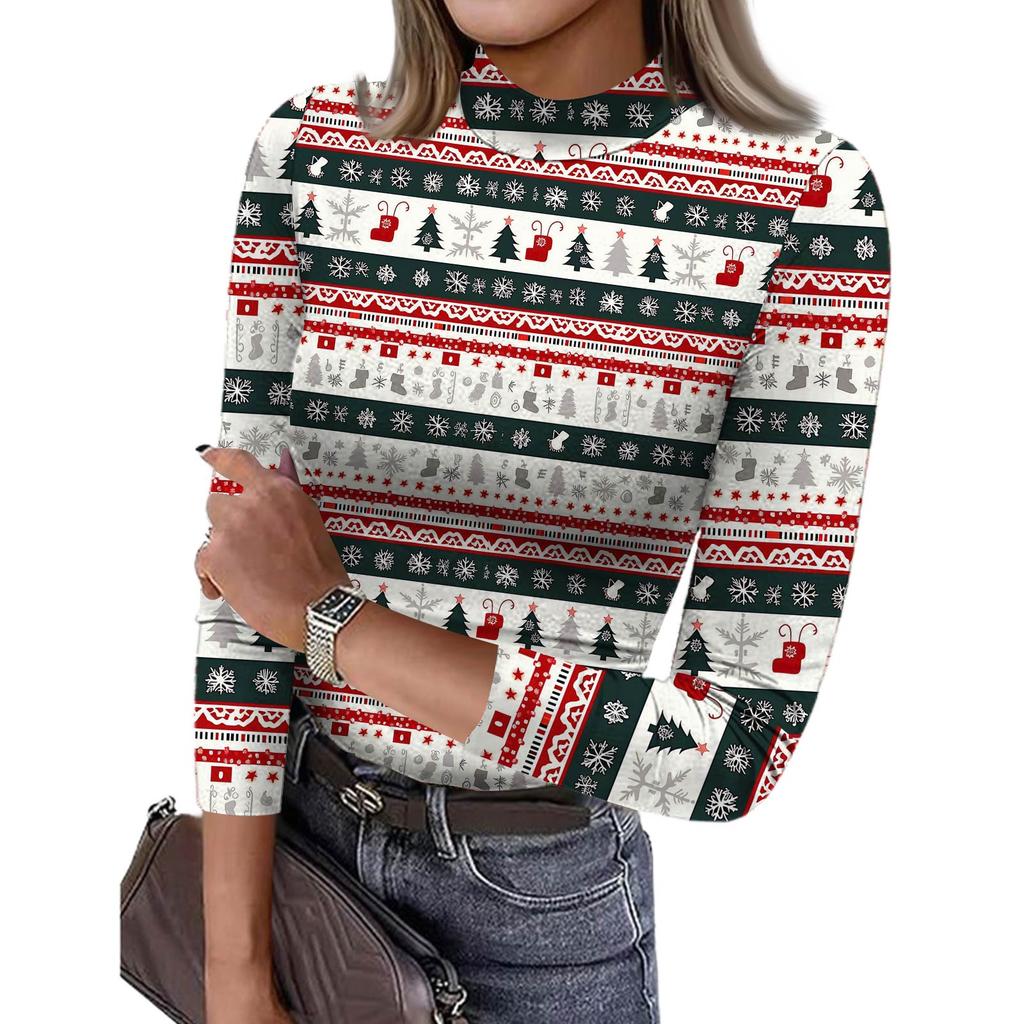 Damen Slim Bottom T-Shirt Mode Lässig Farbverlauf Druck Rundhals Pullover 3/4 Ärmel Top