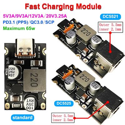 Módulo de carregamento rápido PD65W Interface tipo C PD3.1 PPS Carregamento rápido QC3.0 SCP