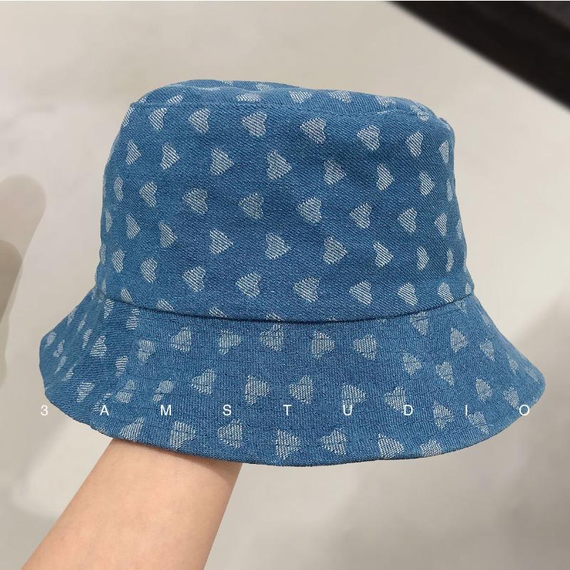 Autumn and winter hat women's retro denim bucket hat love washbasin hat fashion versatile bucket hat
