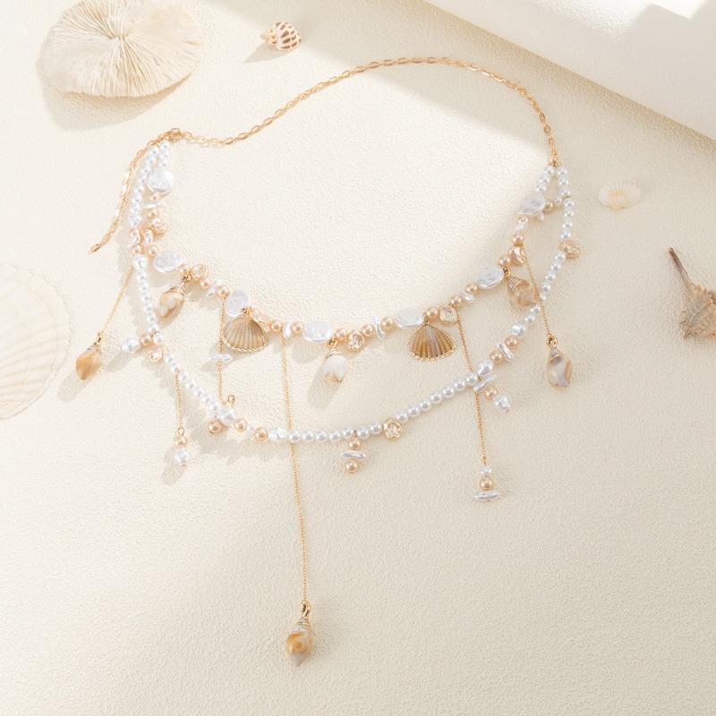 Beach Vacation Conch Scallop Shell Tassel Waist Chains for Women Bohemian Imitation Pearl Beaded Chain Sexy Bikini Body Jewelry