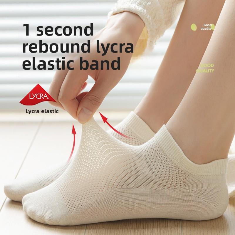 5 Pairs of Women's Summer Cotton Breathable Mesh Boneless Deodorant Wicking Sweat Low Top Boat Socks