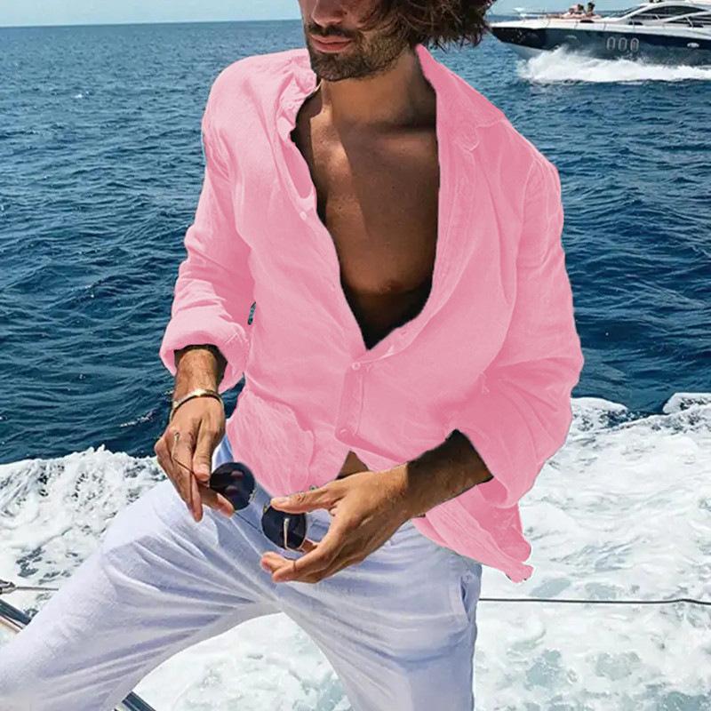 Modna, bestsellerowa, transgraniczna męska koszula casual z długim rękawem, luźny top, koszula wiosenno-jesienna