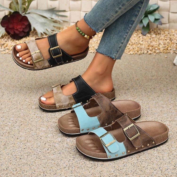 Large Size Rivet Haken Slippers for Women, Belt Buckle for Outdoor Wear, Exposed Toe Sandals