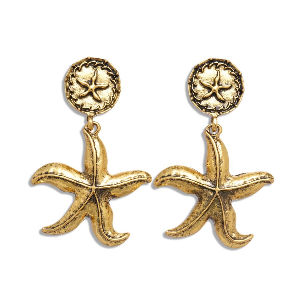Medieval Style Geometric Round Starfish Earrings High-end Earrings