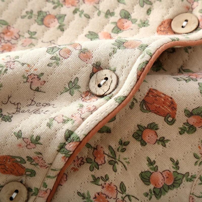 New Women's Pajamas Suit Thick Warm Cardigan Winter Pyjamas Sets Long Sleeve Flower Print Home Clothes Sleepwear