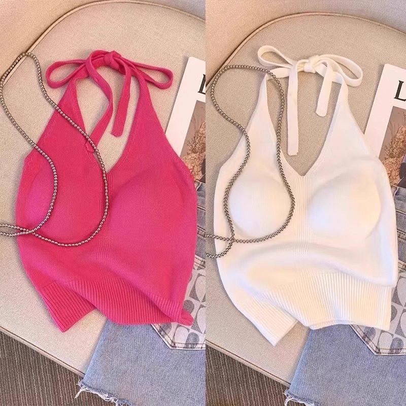 Retro Hong Kong Style Halterneck Camisole: Women's Summer Dopamine Look – Sleeveless, Backless Hot Girl Top