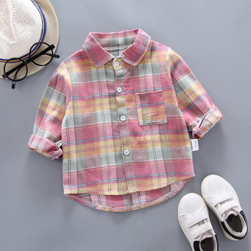 Chemise à carreaux à manches longues boutonnée pour enfants, garçons et filles, printemps, automne