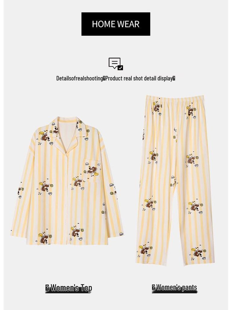 2025 Women's Cotton Pajama Set: Long Sleeve Spring/Autumn Cardigan, Plus Size, Thin, Sweet Homewear.