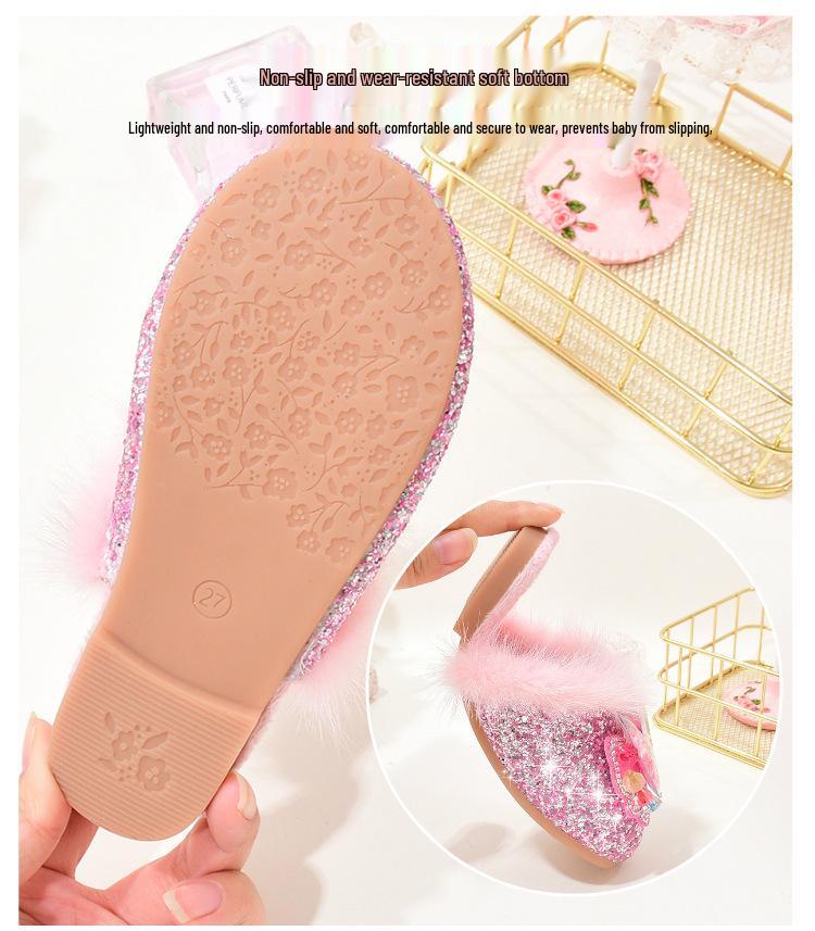 Elsa Winter Plüsch Prinzessin Baumwoll Hausschuhe für Mädchen – Rutschfest, Geschlossene Zehen, Warme Komfortschuhe