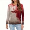 Women's Fashion Casual Slit Hem Round Neck Long Sleeve Loose Halloween Printed T-Shirt Ladies Top