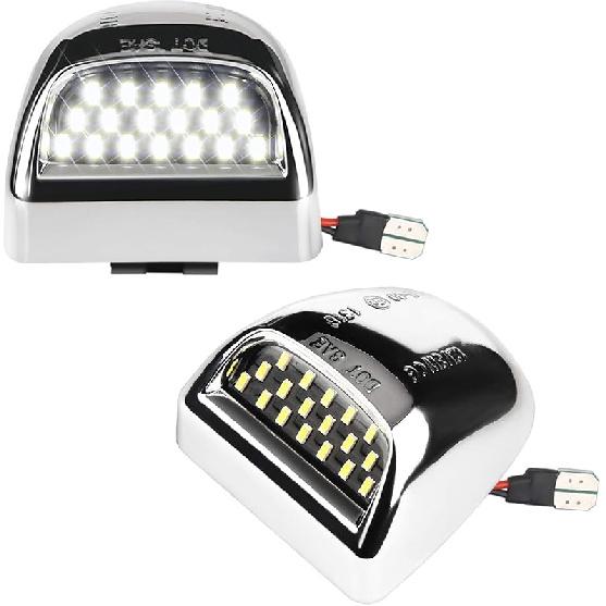 LED License Plate Light Lamp Assembly Chrome Housing Compatible With 1999-2013 Chevy Silverado GMC Sierra Suburban Avalanche Tahoe Yukon 6000K White,