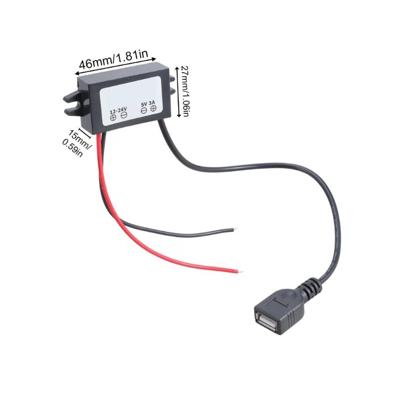 DC12V 24V Steps Down To 5V 3A USB Power Converter USB Car Charger Compatible for Electronics Charging Needs 13cm Input