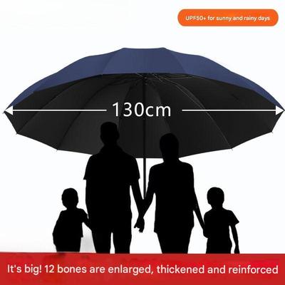 12 Bone Oversized Folding Storm Umbrella Enlarged Thickened Reinforced Sunny and Rainy Dual-use Golf Car Gift Umbrella