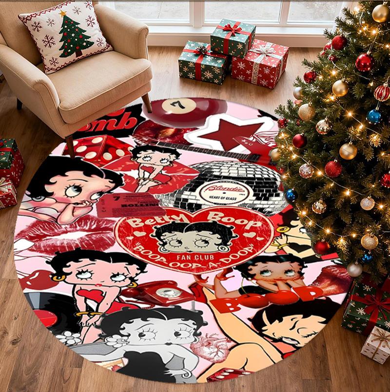 Betty Boop Pattern Round Rug, Indoor/Outdoor Mat, for Picnic, Gameroom, Bedroom, Office, Living Room, Home Decor Carpet, Birthday Gift