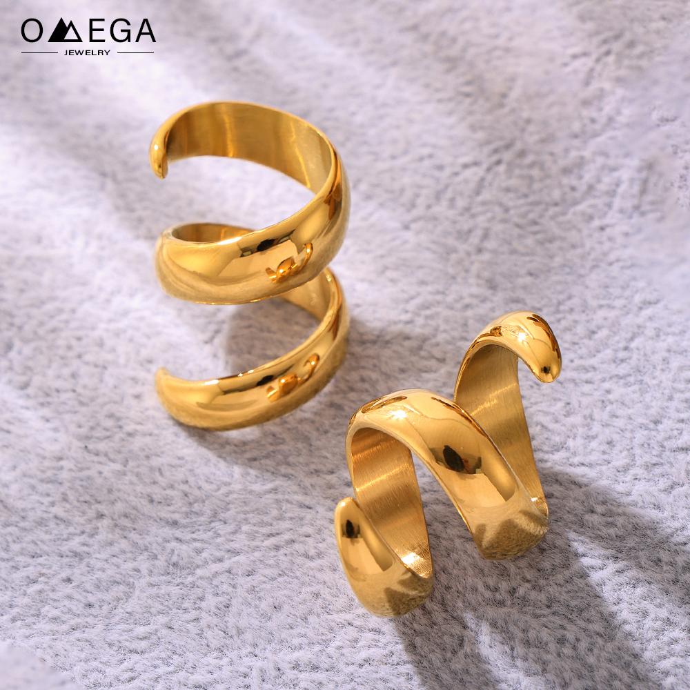 Modische Spiralringe aus 316L Edelstahl für Damen und Herren, 18K vergoldet, Federform, Unisex, Damenring, Herrenring, Paare, Zirkon