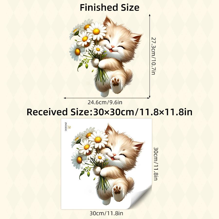 Cute Cartoon Fresh Cat Holding Flowers Window Stickers, Self-Adhesive Double-Sided Visible Decor for Bedroom Dorm Room Study Room Decoration