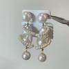 Brilliant Wind and Sea Chen Jiahui Same Earrings Natural Baroque Pearl Stud Earrings Temperament Earrings Silver Needles