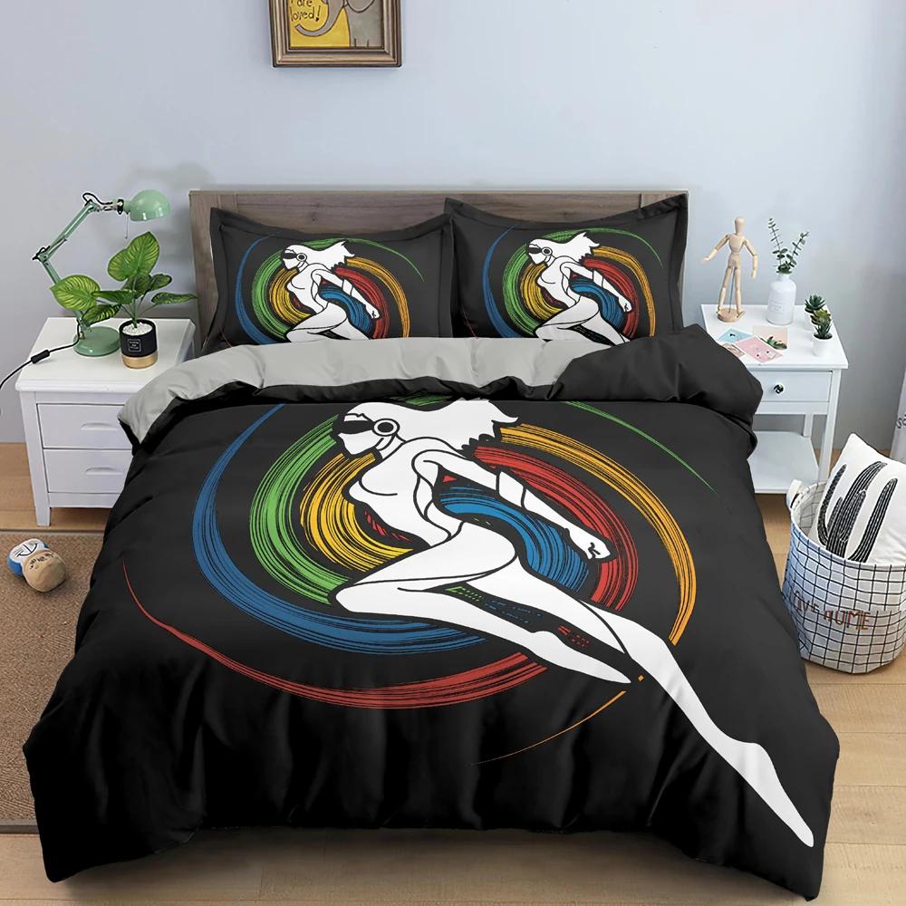 Sport Player King Queen Duvet Cover Skiing Action Bedding Set Teens Adults Extreme Sport Soft Black 2/3pcs Polyester Quilt Cover