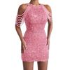 2025 Spring Sexy Halterneck Off-Shoulder Tassel Sequin Dress - European & American Fashion