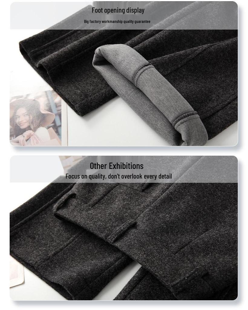 Unisex High-Waisted Gray Wool Sweatpants for Kids, Winter 2025: Thick Wide-Leg Petite Fit