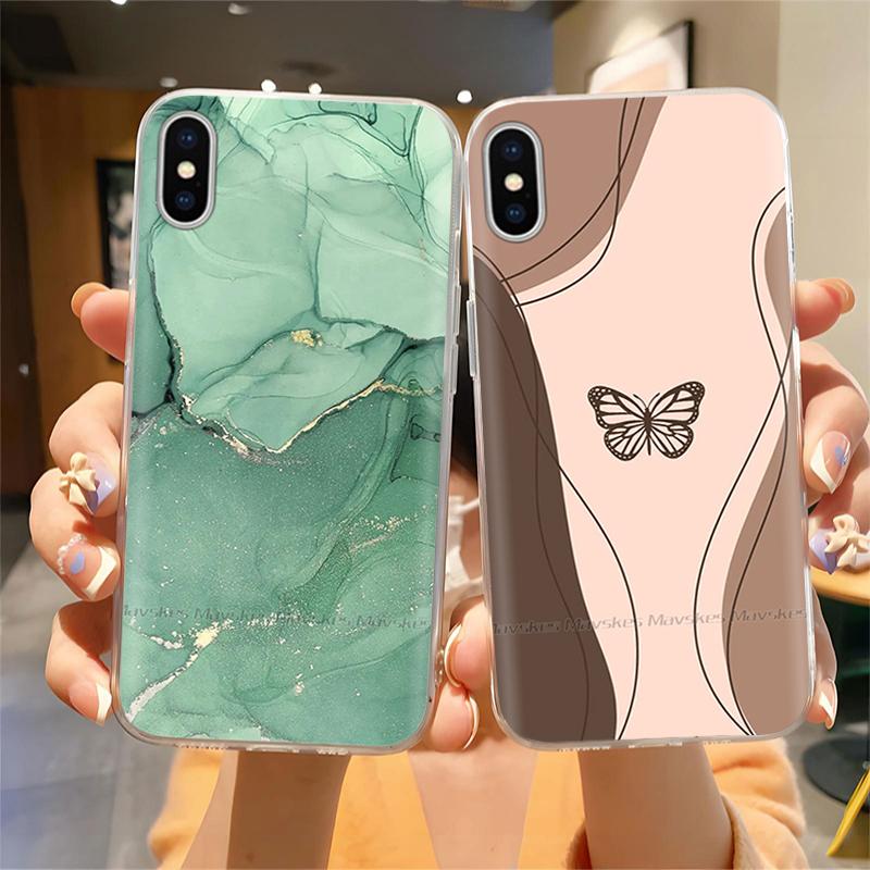 For iPhone X Case For iPhone Xs Case Fashion Soft Silicone Housing For iPhoneX Transparent Phone Back Covers Shell Flowers Coque