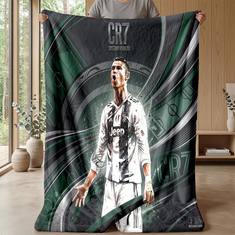 Cristiano Ronaldo Printed Flannel Blanket Skin Friendly Warm Decorative Throw for Indoor Couch Bed Daily Use