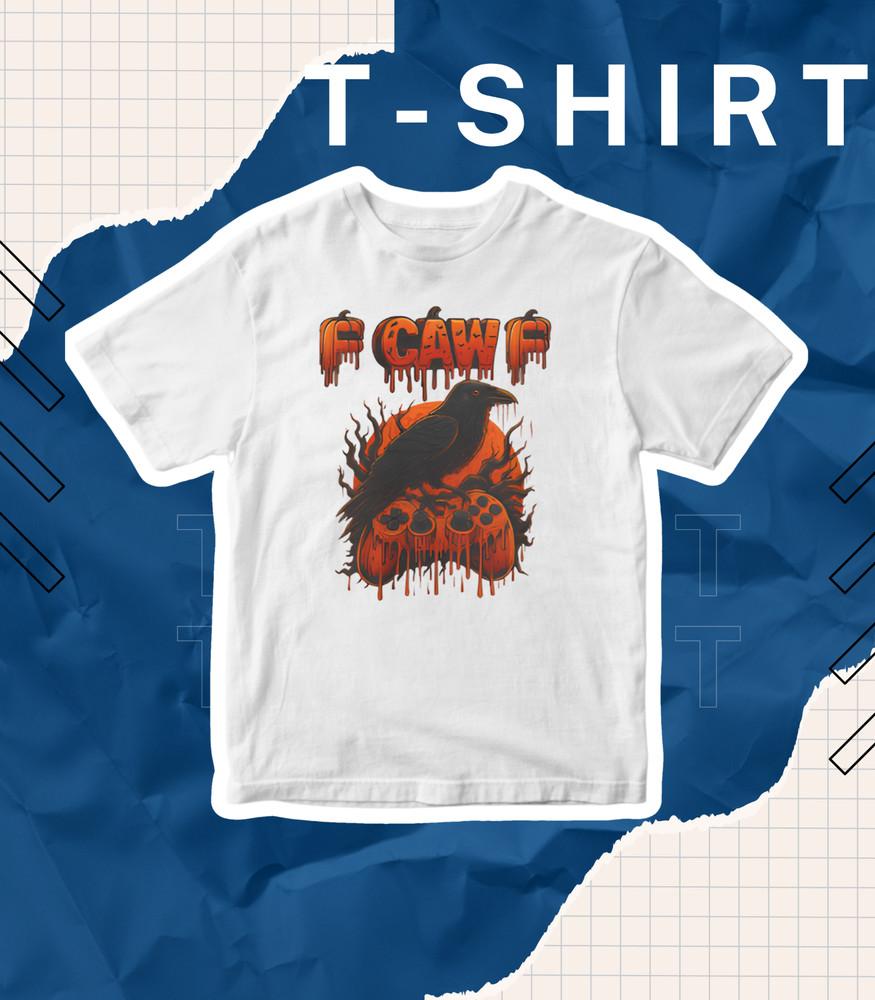 

Caw Raven T-Shirt | Spooky Crow Pumpkin Halloween Graphic Tee Hallo. 4XL