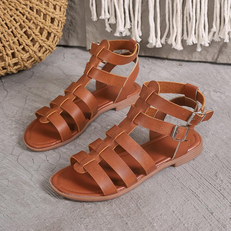 Sandale de lux pentru femei, vară, elegante, cu toc jos, plate, casual, gladiator, albe, cu vârf de pește, sandale de designer