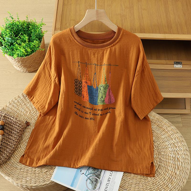 

DIMANAF 2026 Plus Size Summer Women Blouse Shirts Tunic Oversize Loose Casual Cotton Linen Print Lady Tops XL