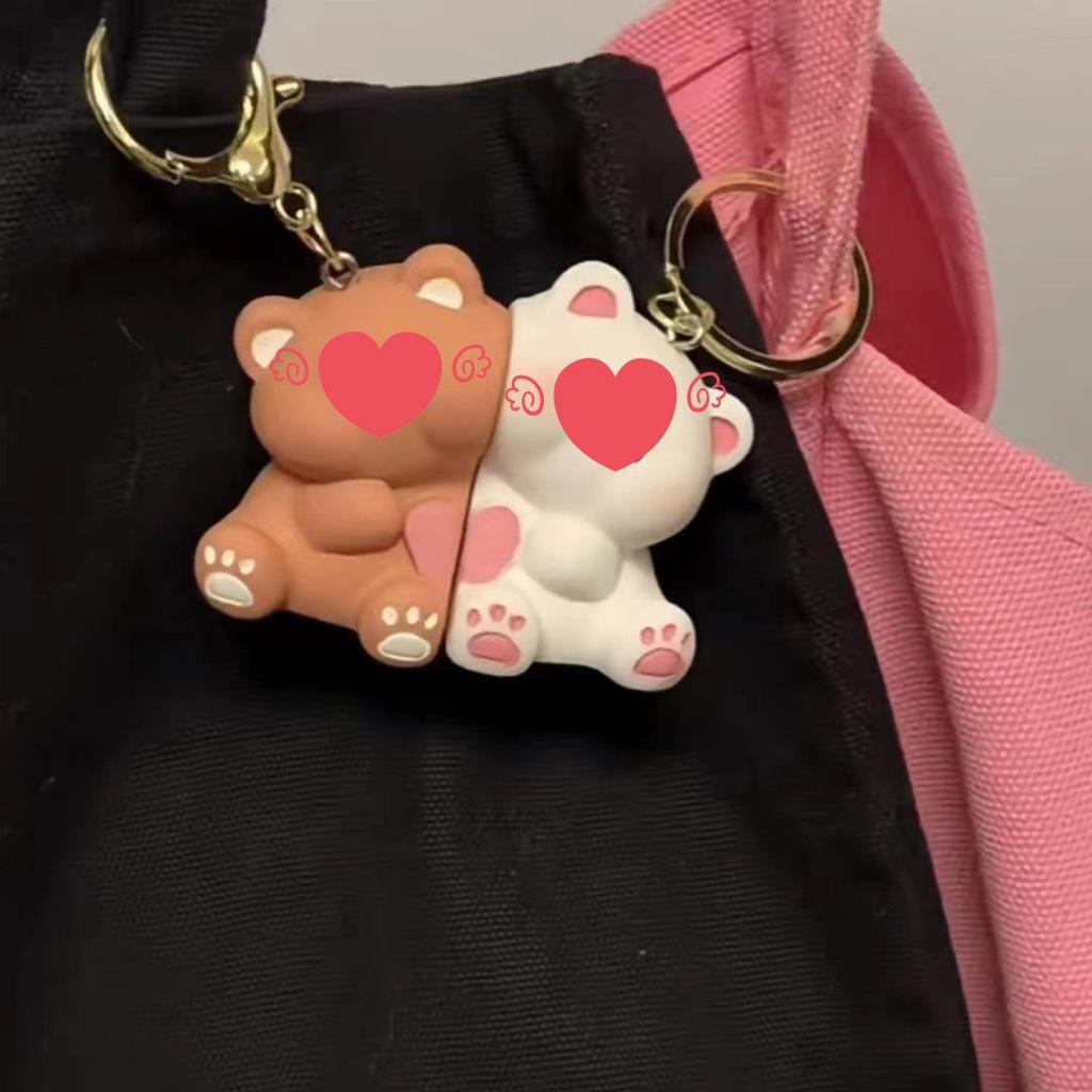 Magnetická klíčenka pro páry Medvídek & Ty: Roztomilý kreslený přívěsek s motivem lásky