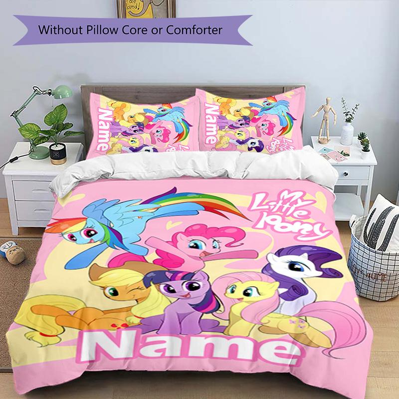 3pcs My Little Pony6 Cover Set - Personalized Name, HD Printed Bedding with 1 Cover and 2 Pillowcases - Perfect for Home Decor, Easy Care