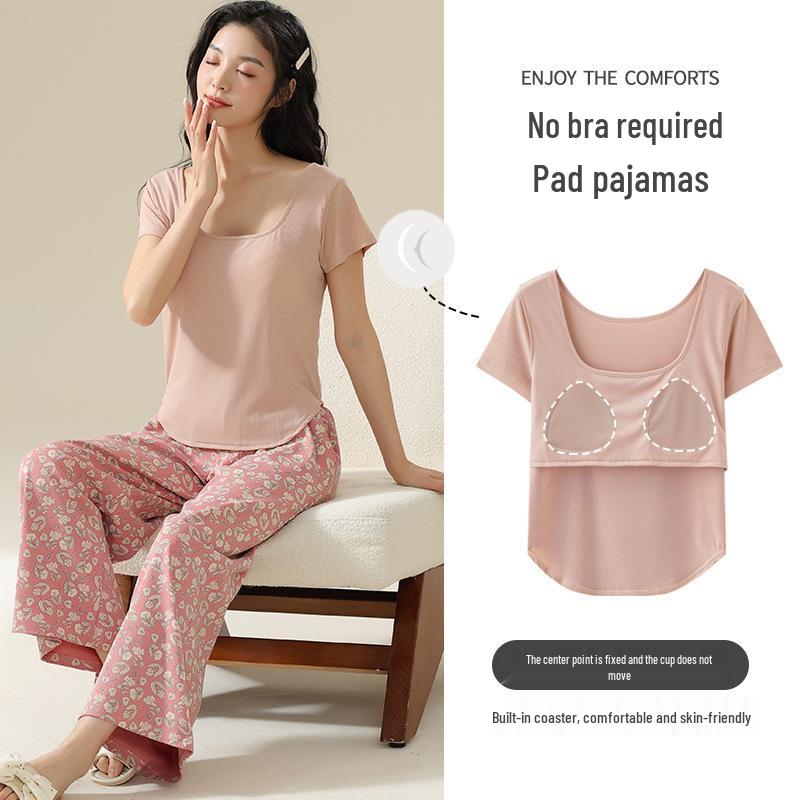 Women's Stylish Modal Short Sleeve & Long Pants Summer Lounge Set