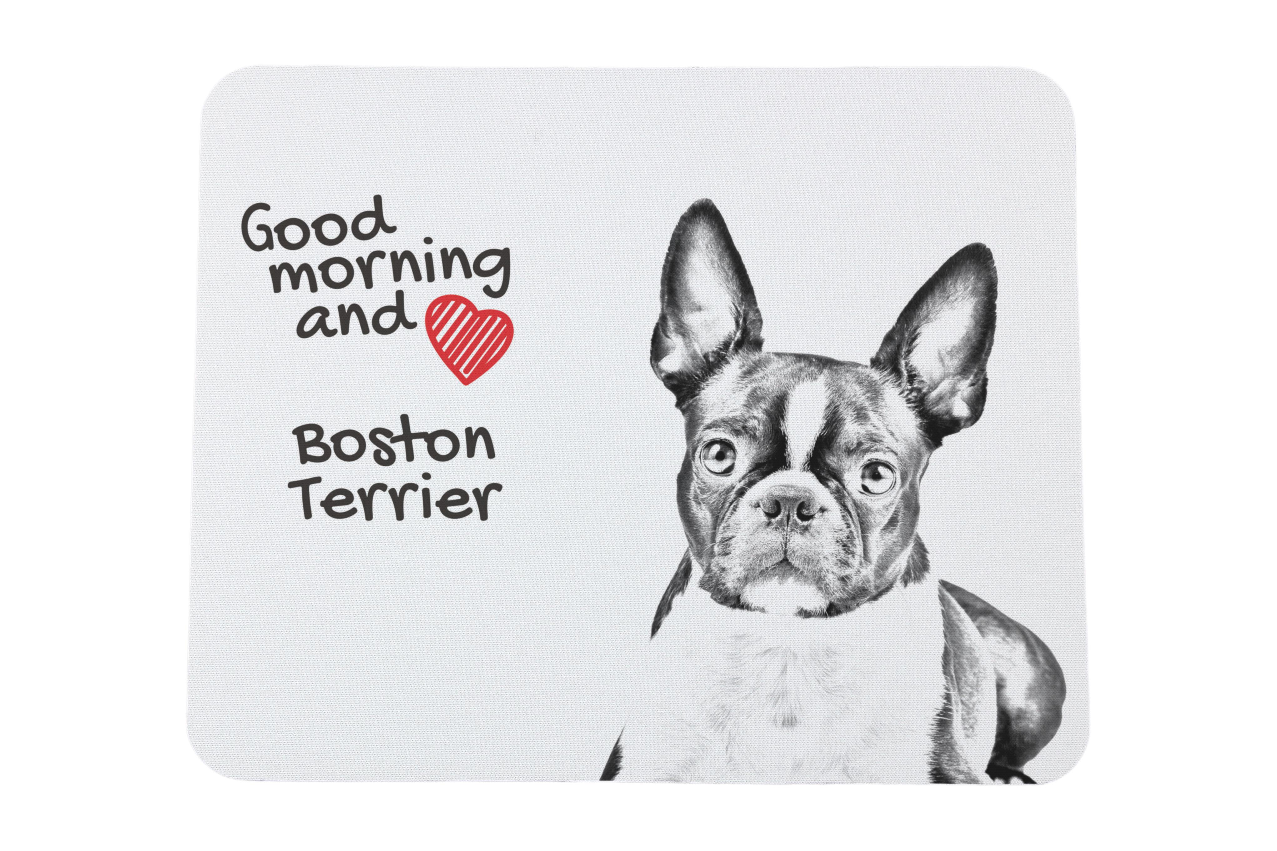 

Boston Terrier, American Gentleman - mouse pad with print, personalized dog-themed mouse pad, unique gadget for an office worker by Art-Dog brand білий