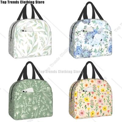 Watercolor Leaf Pastel Insulated Lunch Box Plants Container Cooler Toddler Tote Bags for Work Office School Picnic Lunch Box