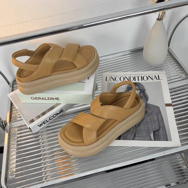 2025 Summer New Elastic Open-toed Sandals Platform-soled Foot Cover Sports Sandals Versatile One-word Beach Sandals