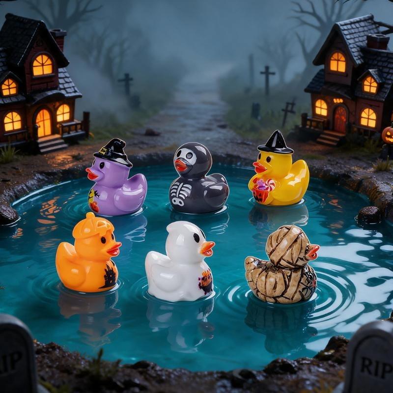 10 Pezzi Halloween Mini Anatra Fantasma Resina Charms Multistile Piccola Anatra Statuetta Fai da Te Casa Decorazione Accessori Paesaggio Micro Ornamento