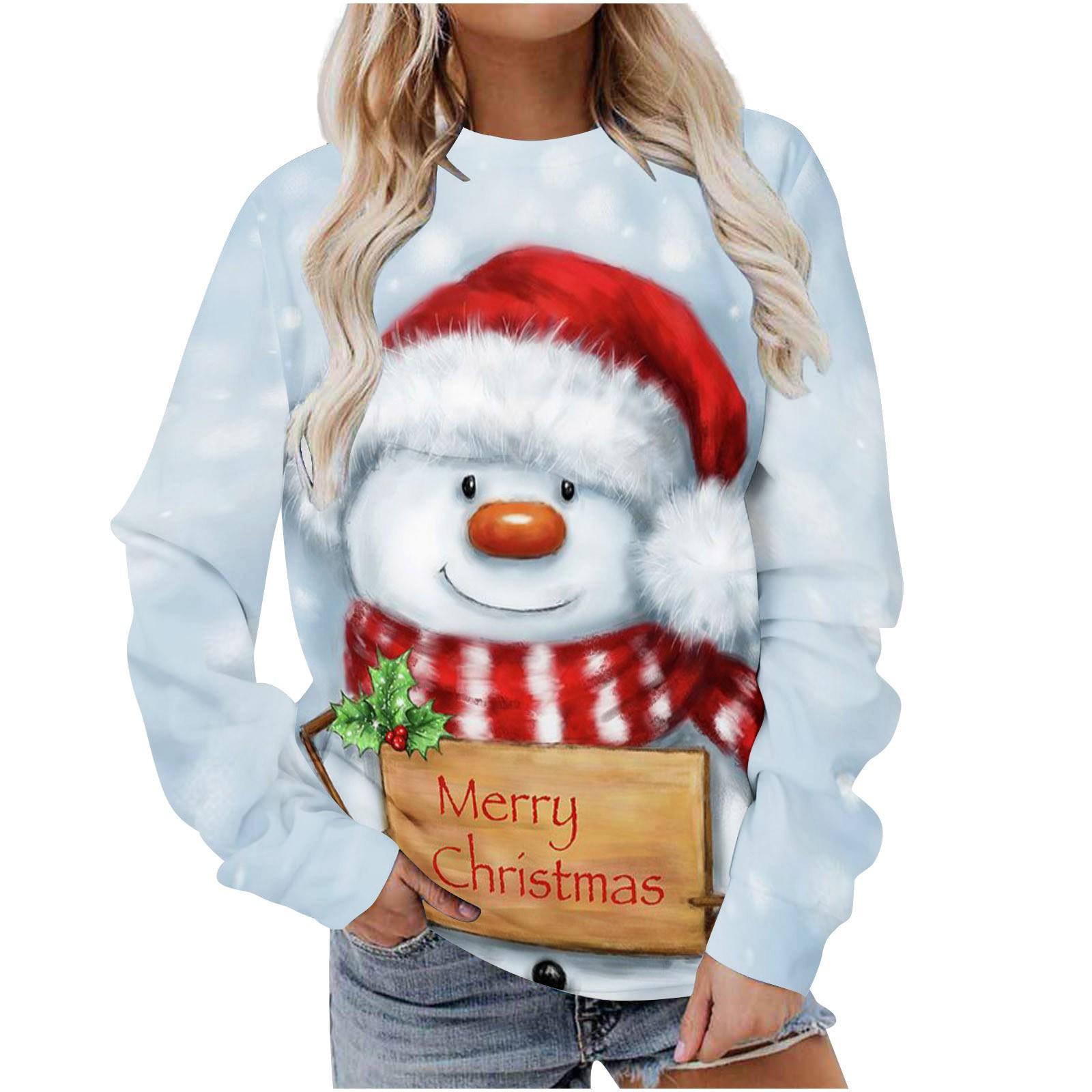 

Женский рождественский тренд, модный повседневный свободный свитер с длинным рукавом, женский свитер L белый