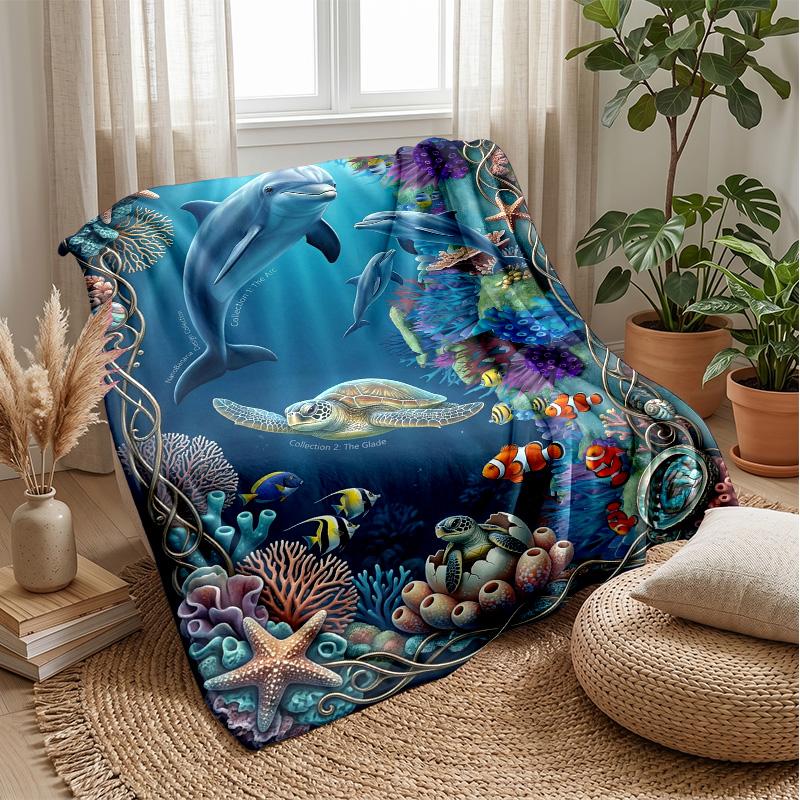 Underwater Marine Life 1 Theme Blanket Lightweight Warm Flannel Blanket Decorative Throw Blanket for Home Decoration