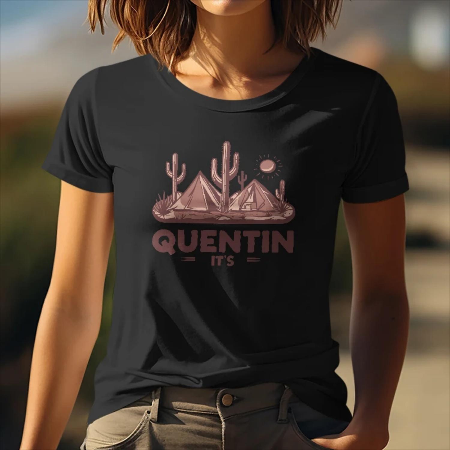 

Summer Womens Short Sleeve CottonTShirt QuentinDesert CampingPrint foOutdoor CampingTripsYoungWomen with an AdventurousStyle S
