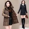 Winter Thick Fleece Lined Cotton Coat Women Long Warm Jacket Fashion Simple Thermal Padded Outwear