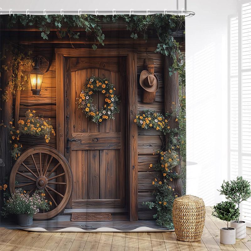 Vintage Italian Street Shower Curtain Arch Architecture Floral Plant Scenery Fabric Home Bathroom Decor Bath Curtains With Hooks