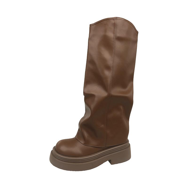 Fashion retro British style thick heel platform Martin boots women's 2025 autumn versatile new trouser tube boots long boots