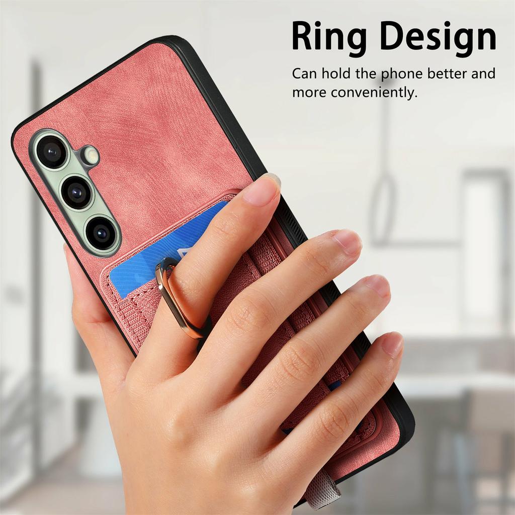 For Samsung Galaxy S24 FE Magnetic Case Card Holder Ring Kickstand PU Leather Phone Back Cover