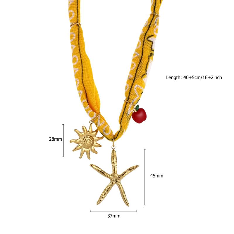 Fashion Popular Handmade Fabric Silk Necklace Ocean Style Scarf Necklace Stainless Steel Conch Starfish Pendant Necklace Gift