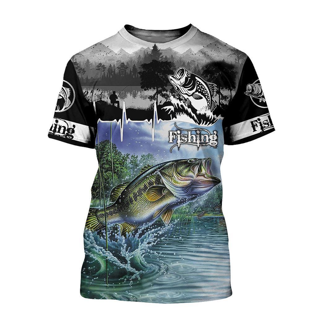 BASS Fishing Print T-shirt for Men 3D Fashion Fish Hunter Round Neck Top Men Women Casual Outdoor Short Sleeve Tees Clothing
