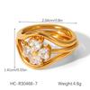 18K Gold Plated Stainless Steel Bowknot Flower Open Ring Set, Instagram Style Zircon Ring for Women, Non-fading