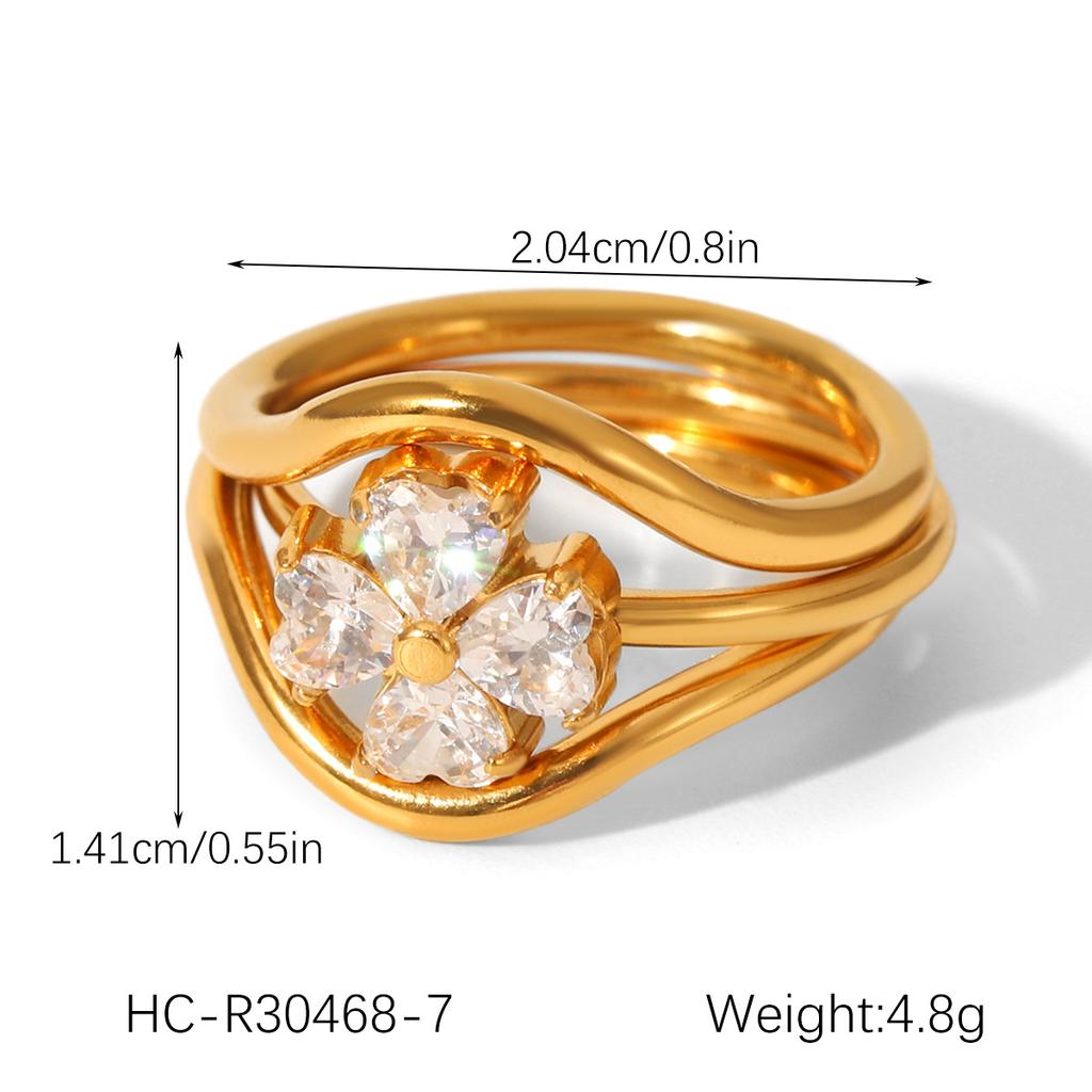 18K Gold Plated Stainless Steel Bowknot Flower Open Ring Set, Instagram Style Zircon Ring for Women, Non-fading