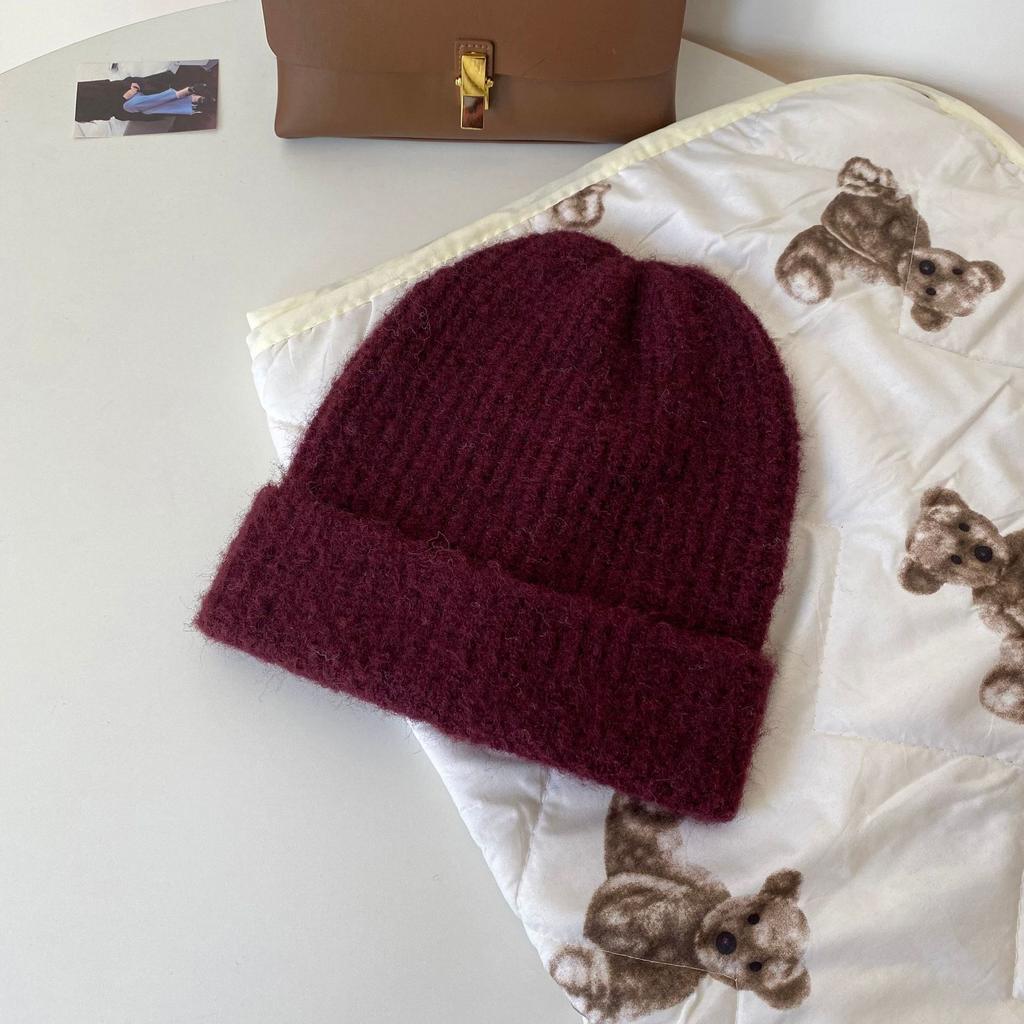 Wool Solid Color Knitted Hat for Women In Autumn and Winter Versatile Big Head Circumference Pile Hat Cold Hat Warm Face Small Wool Hat Men