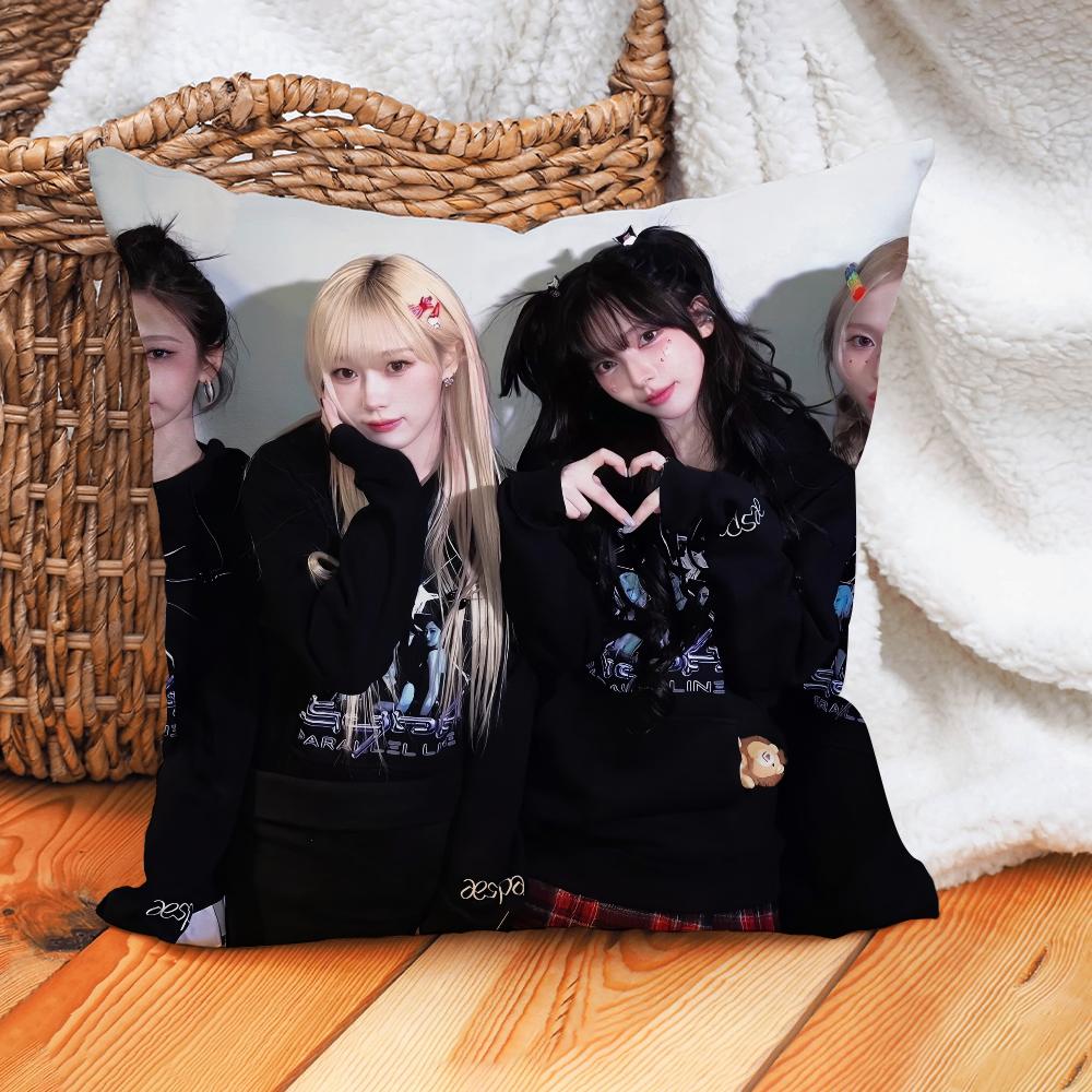 Kpop Style A-Aespa Pillow Case Home Decoration Cushion Cover Suitable For Office Sofa Bedroom Car